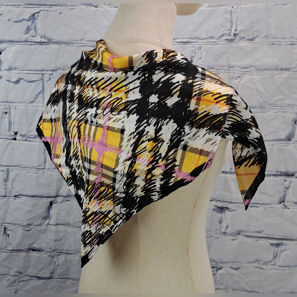 NWT Burberry Women's Scarf Scribble Printed Vintage Check 100% Silk - Picture 5 of 14